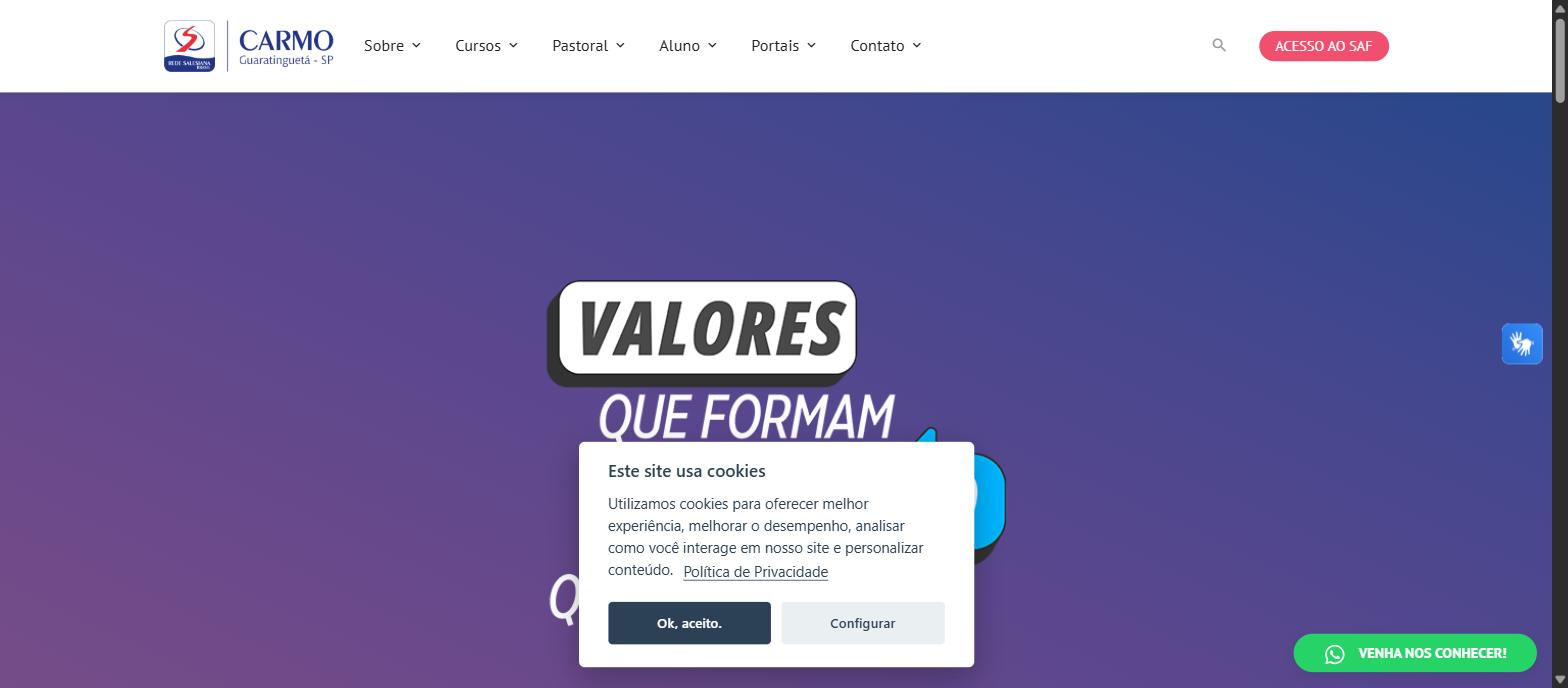 Captura da página inicial de colegiodocarmo.com.br